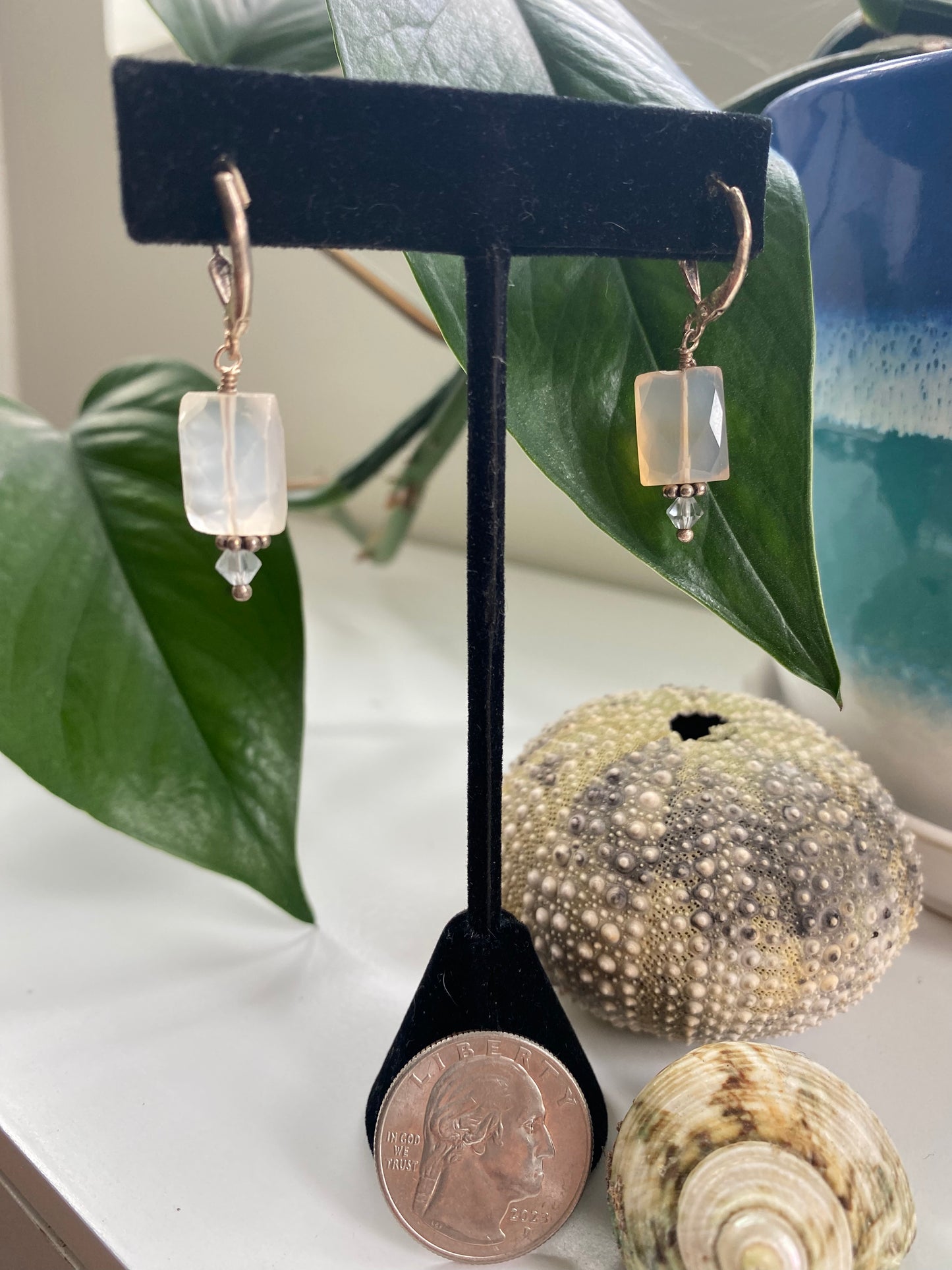 Gray calcedony earrings with sterling silver ear clasps SU23-EG0007