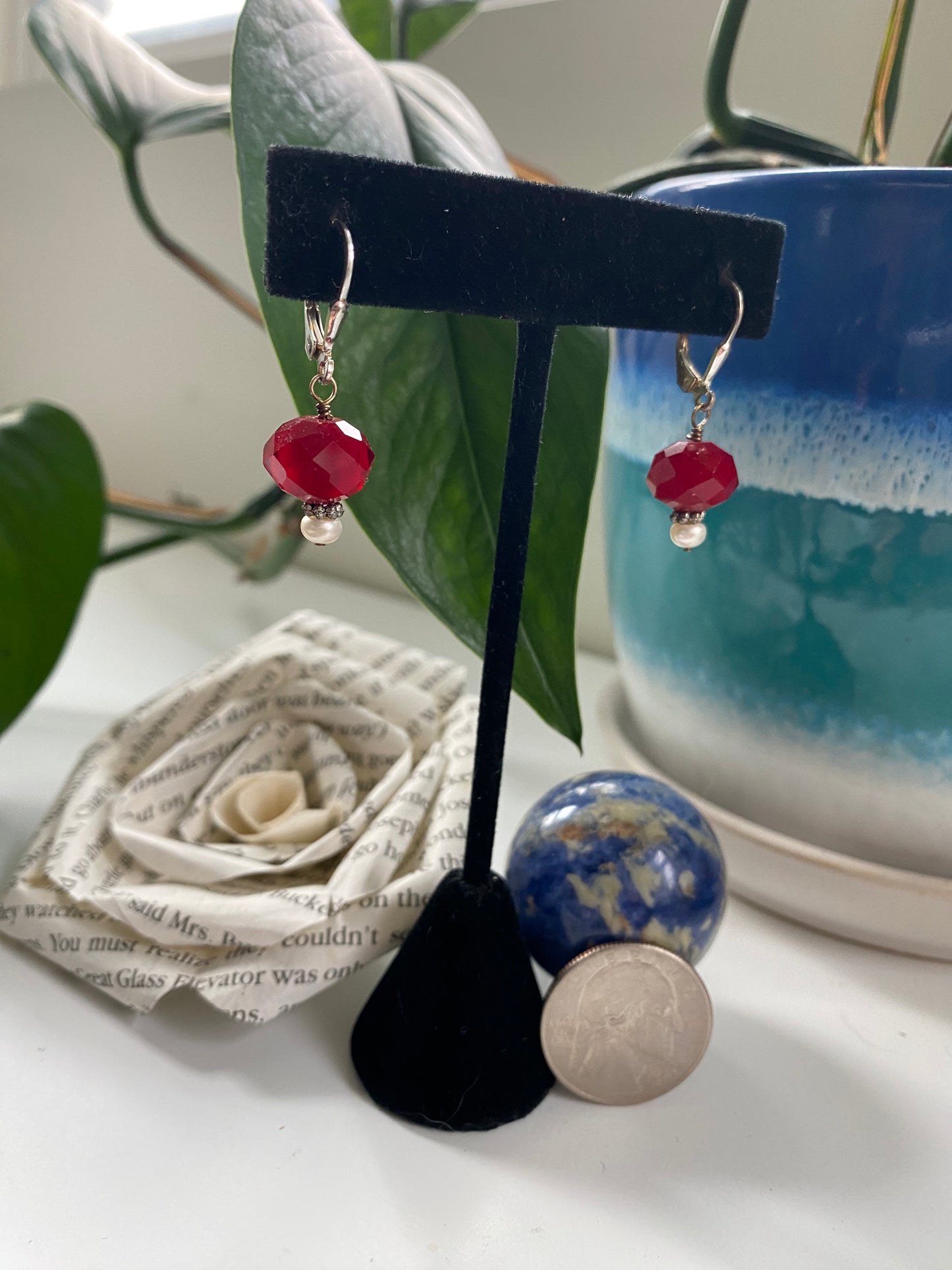 Red Beads with white fresh water pearls CH23-EP0002