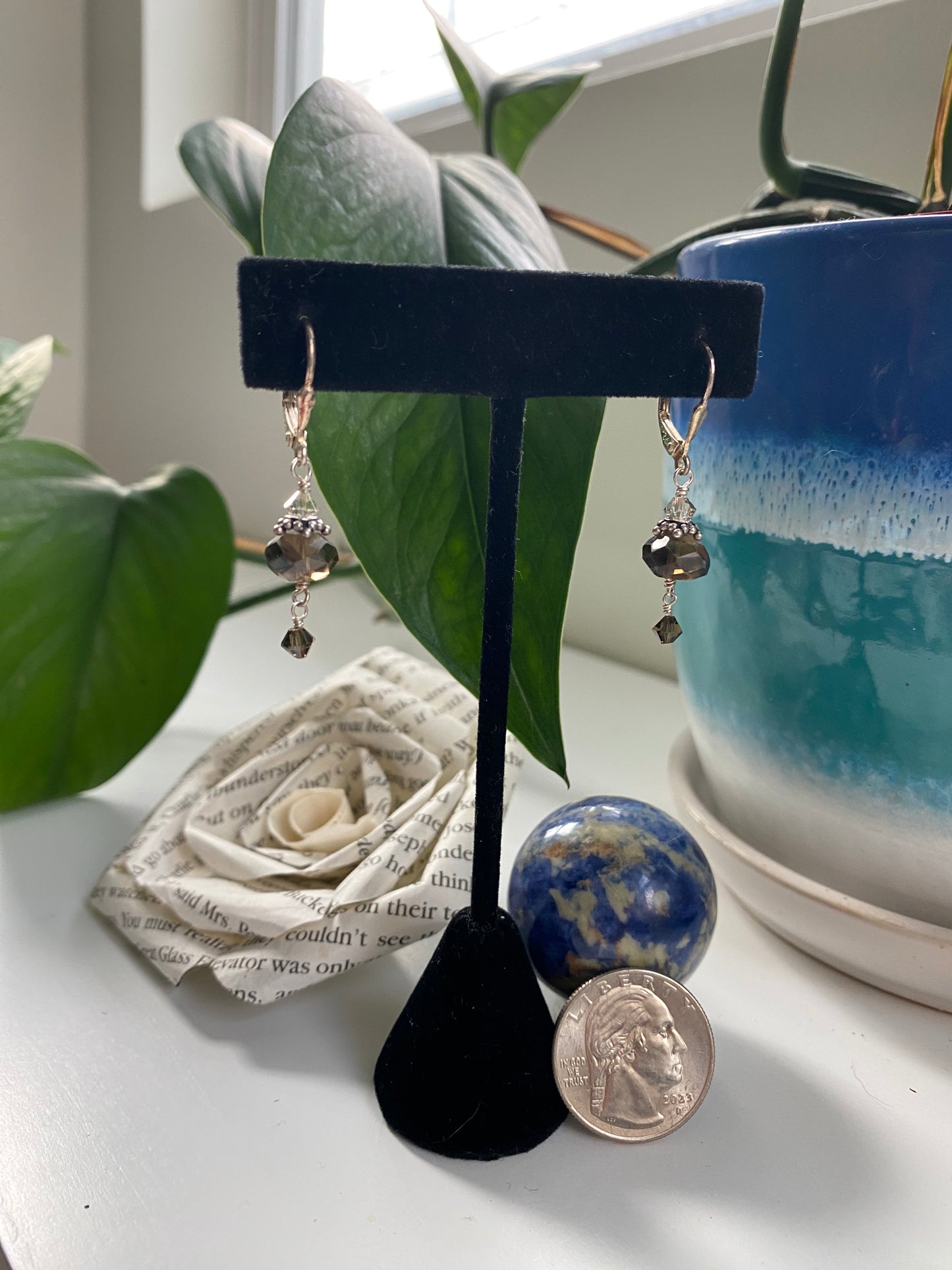 Smokey Quartz & Swarovski crystal earrings EV23-EQ0006