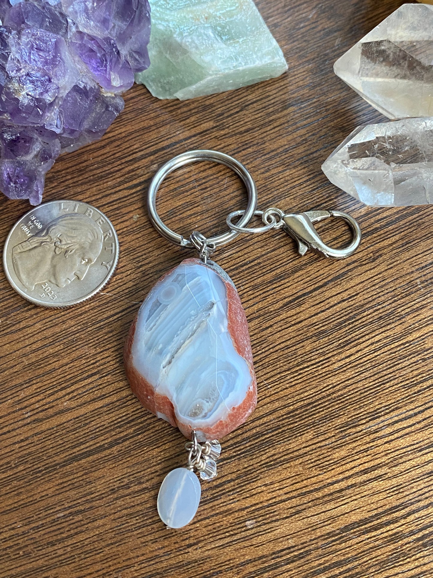 Gemstone bead with Swarovski crystals keychain with a lobster clasp KC23-KC0010