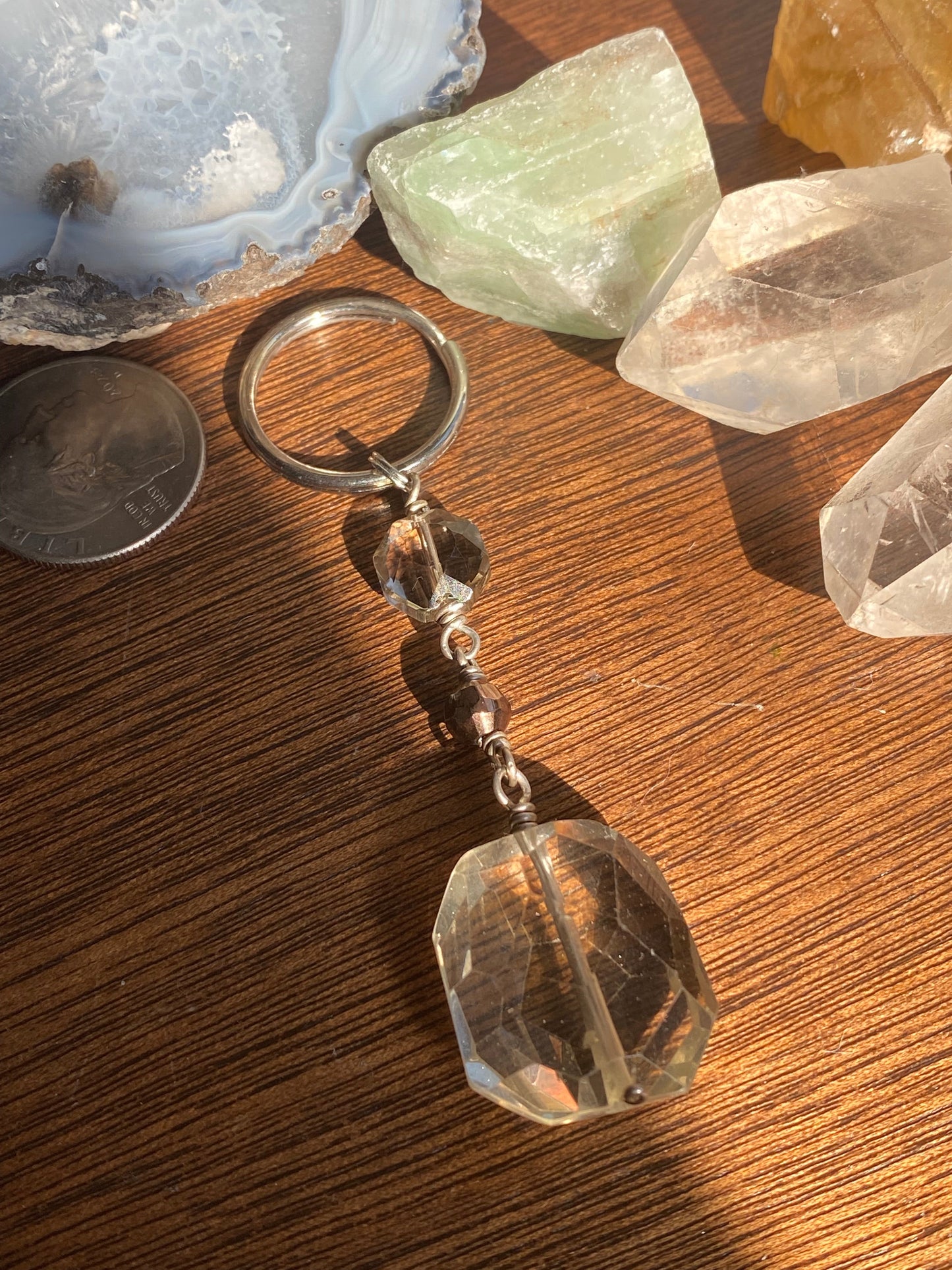 Quartz crystal beads keychain with a lobster clasp KC23-KC0002