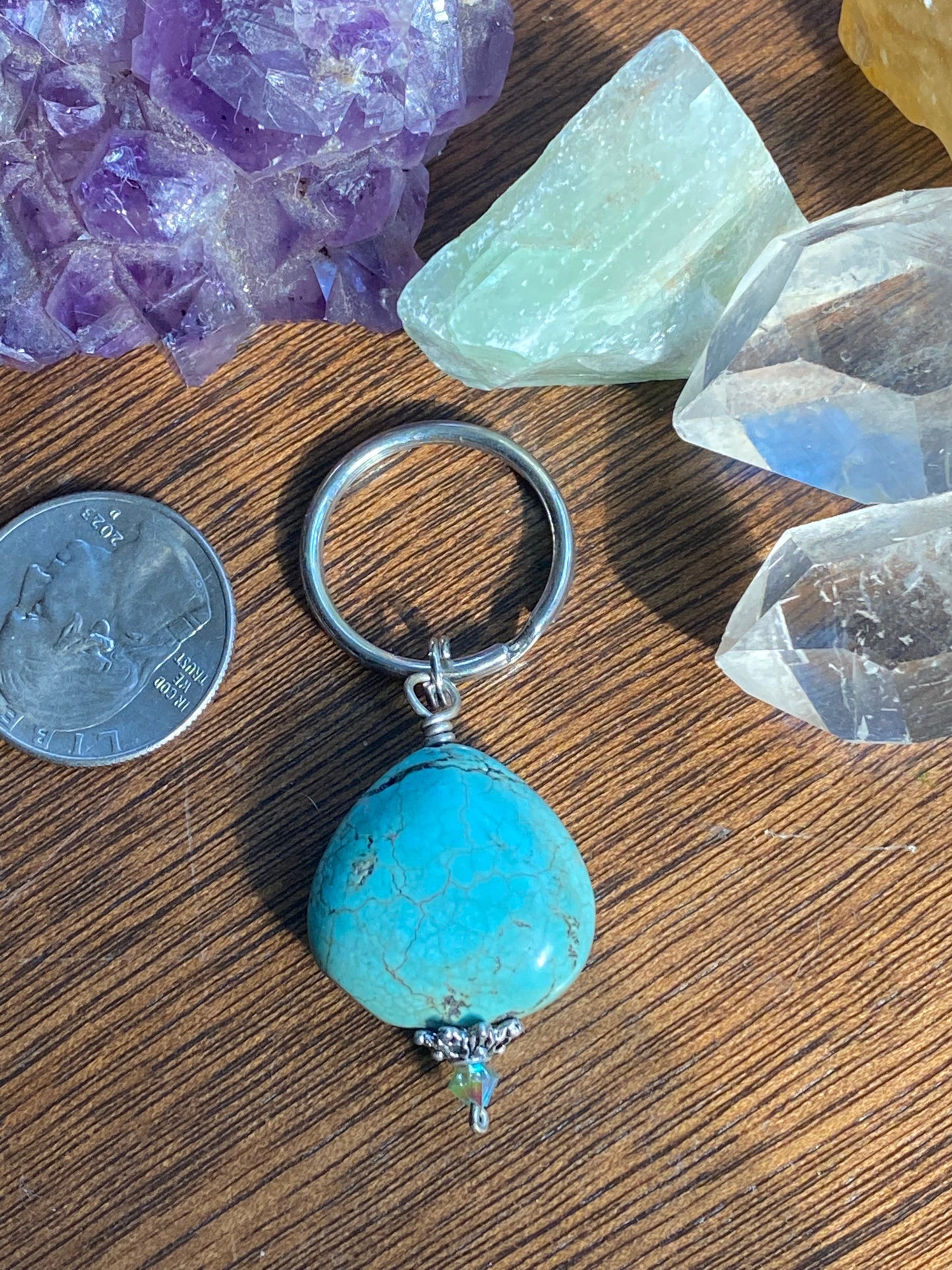 Dyed Howlite with Swarovski crystal keychain with a lobster claw clasp KC23-KC0003