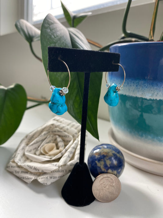 Hoop earrings: Nugget of turquoise and quartz crystals EV23-EH0006