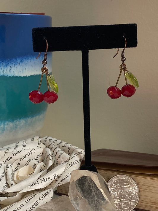 Cherries earrings with bronze colored earwires AD23-EGL0003