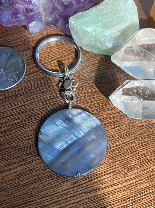 Gray dyed shell bead keychain