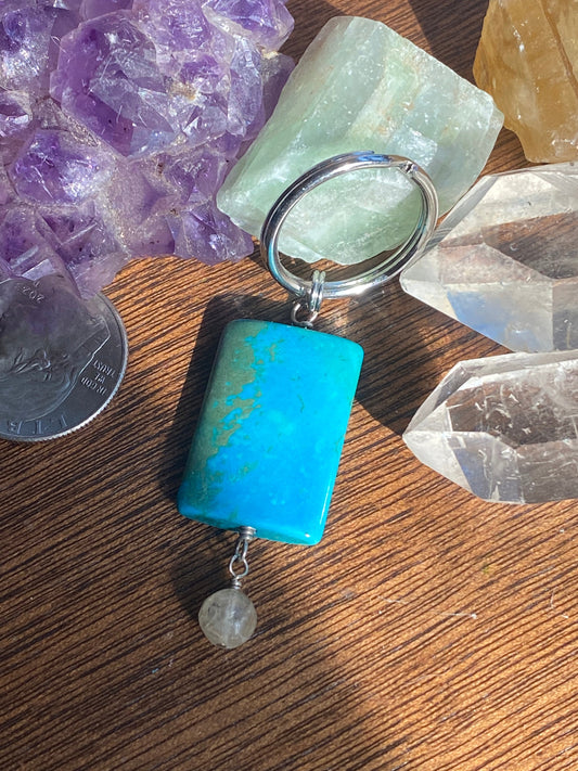 Dyed Howlite with crystal beadl keychain